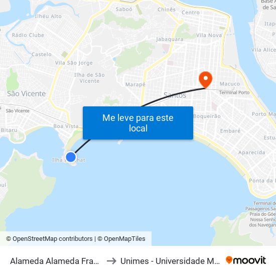 Alameda Alameda Francke Richards, 37153 to Unimes - Universidade Metropolitana De Santos map