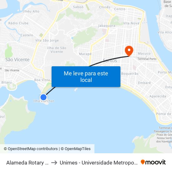 Alameda Rotary Club, 100 to Unimes - Universidade Metropolitana De Santos map