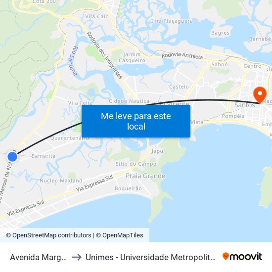 Avenida Marginal, 31 to Unimes - Universidade Metropolitana De Santos map