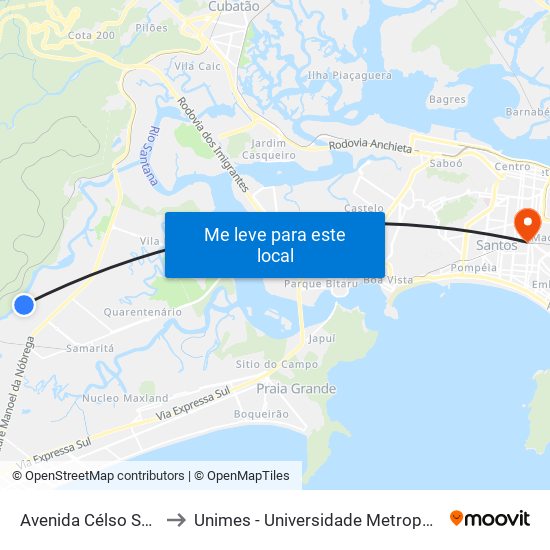 Avenida Célso Santos, 810 to Unimes - Universidade Metropolitana De Santos map