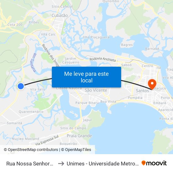 Rua Nossa Senhora Aparecida, 8 to Unimes - Universidade Metropolitana De Santos map