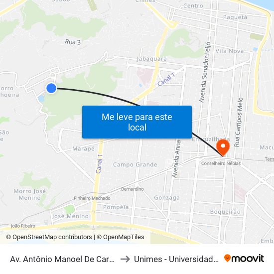 Av. Antônio Manoel De Carvalho (Esporte Clube Juventude) to Unimes - Universidade Metropolitana De Santos map