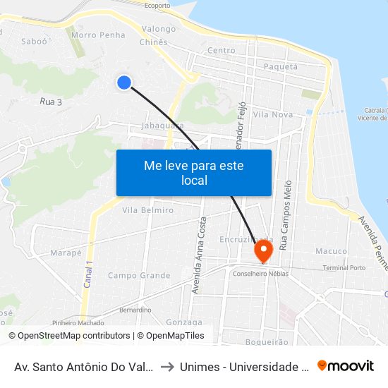 Av. Santo Antônio Do Valongo X Rua Santo Orlando to Unimes - Universidade Metropolitana De Santos map