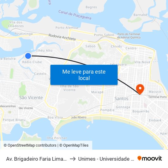 Av. Brigadeiro Faria Lima X R. Esculapio Cezar Paiva to Unimes - Universidade Metropolitana De Santos map