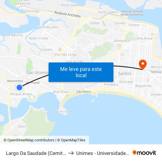 Largo Da Saudade (Cemitério Vertical Metropolitano) to Unimes - Universidade Metropolitana De Santos map