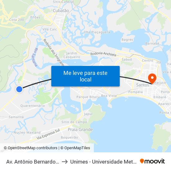 Av. Antônio Bernardo (Passarela Cdp) to Unimes - Universidade Metropolitana De Santos map