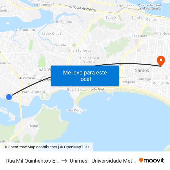 Rua Mil Quinhentos E Trinta E Três, 12 to Unimes - Universidade Metropolitana De Santos map