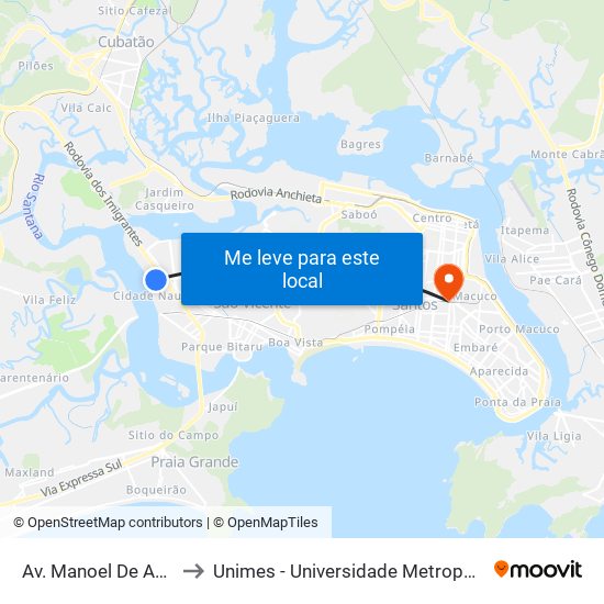 Av. Manoel De Abreu, 1060 to Unimes - Universidade Metropolitana De Santos map