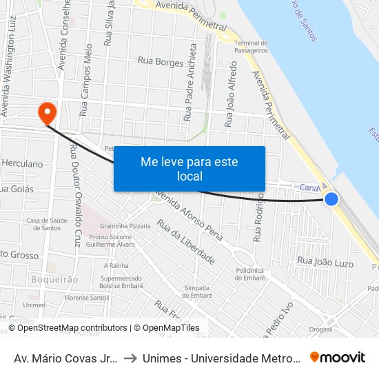 Av. Mário Covas Jr. (Citrosuco) to Unimes - Universidade Metropolitana De Santos map