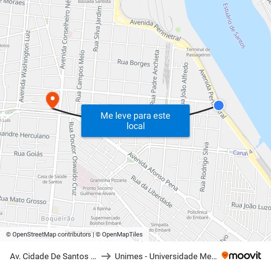 Av. Cidade De Santos (Guarda Portuária) to Unimes - Universidade Metropolitana De Santos map