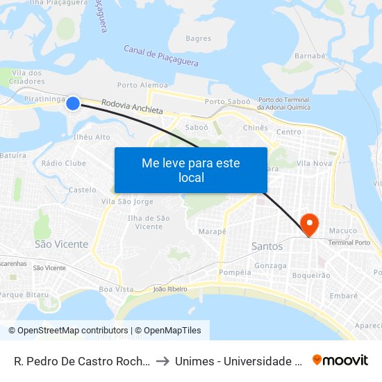 R. Pedro De Castro Rocha X R. Mario Gracho Lima to Unimes - Universidade Metropolitana De Santos map