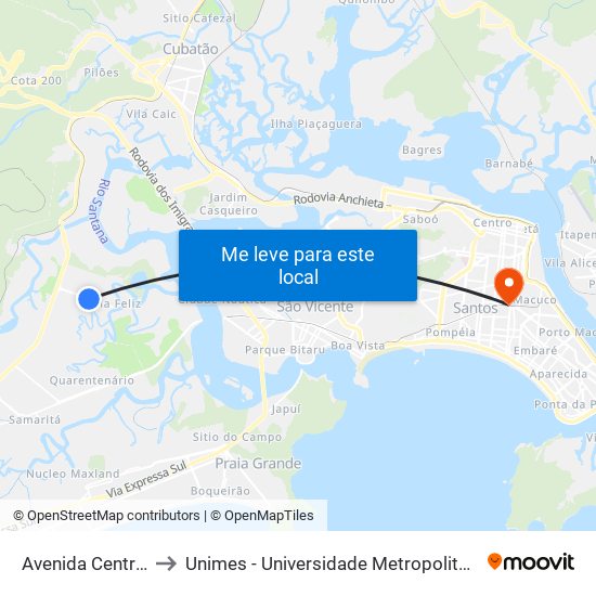 Avenida Central, 856 to Unimes - Universidade Metropolitana De Santos map