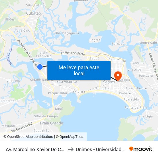 Av. Marcolino Xavier De Carvalho X R. Manoel De Chaves to Unimes - Universidade Metropolitana De Santos map