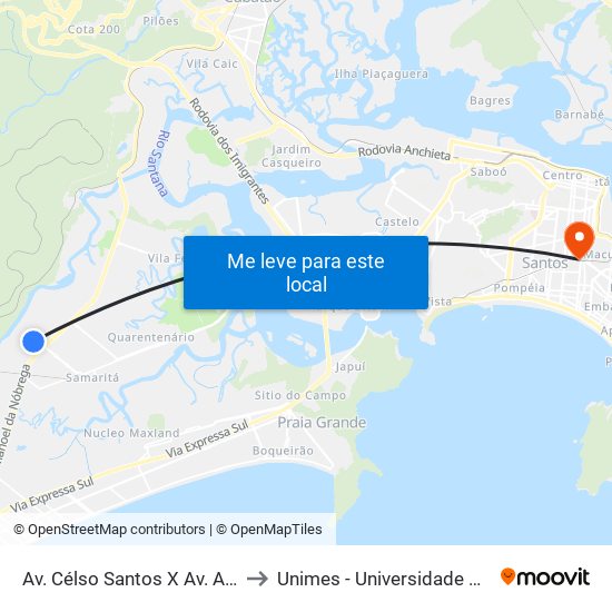 Av. Célso Santos X Av. Antônio Bueno Capolupo' to Unimes - Universidade Metropolitana De Santos map