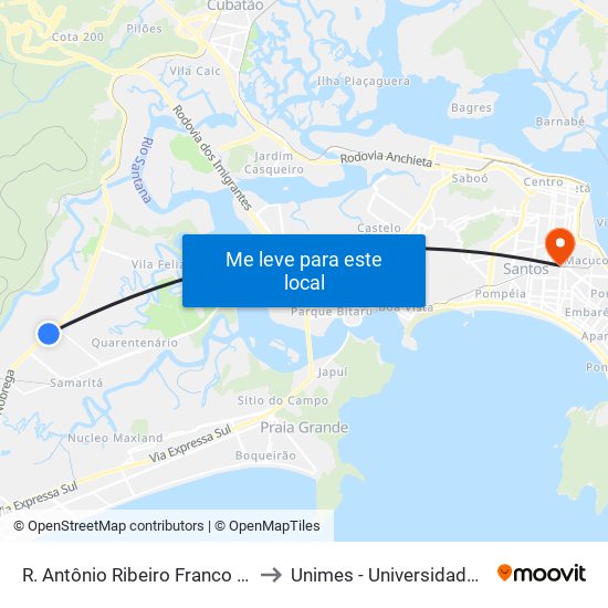 R. Antônio Ribeiro Franco X R. Tenente José Dos Santos to Unimes - Universidade Metropolitana De Santos map