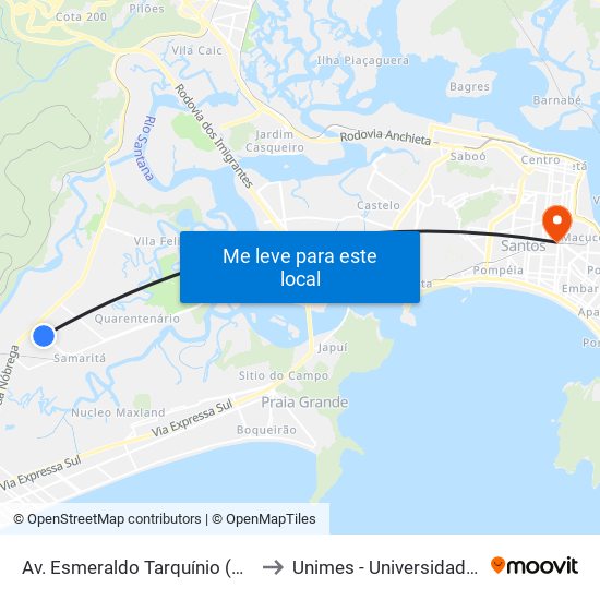 Av. Esmeraldo Tarquínio (Paróquia Nossa Sra. Auxiliadora) to Unimes - Universidade Metropolitana De Santos map