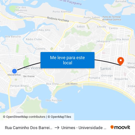 Rua Caminho Dos Barreiros X Rua Carlos Gomes to Unimes - Universidade Metropolitana De Santos map