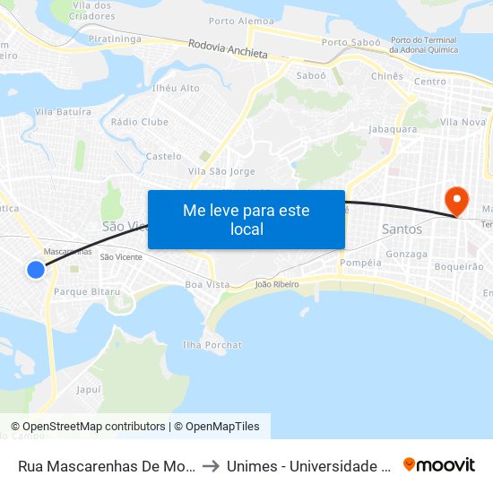 Rua Mascarenhas De Moraes X Av. Nações Unidas to Unimes - Universidade Metropolitana De Santos map