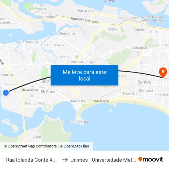 Rua Iolanda Conte X Rua Olga Marques to Unimes - Universidade Metropolitana De Santos map