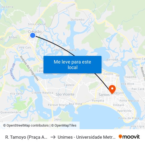 R. Tamoyo (Praça Afonso Schmidt) to Unimes - Universidade Metropolitana De Santos map