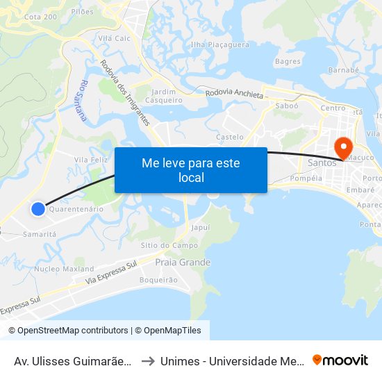 Av. Ulisses Guimarães (Igreja Universal) to Unimes - Universidade Metropolitana De Santos map