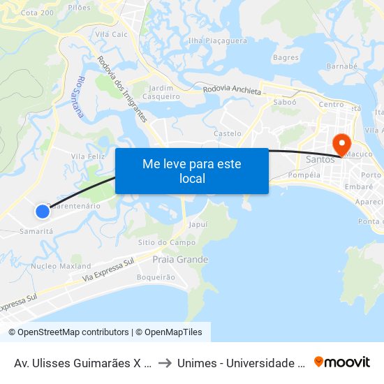 Av. Ulisses Guimarães X Rua José Bonna Sobrinho' to Unimes - Universidade Metropolitana De Santos map