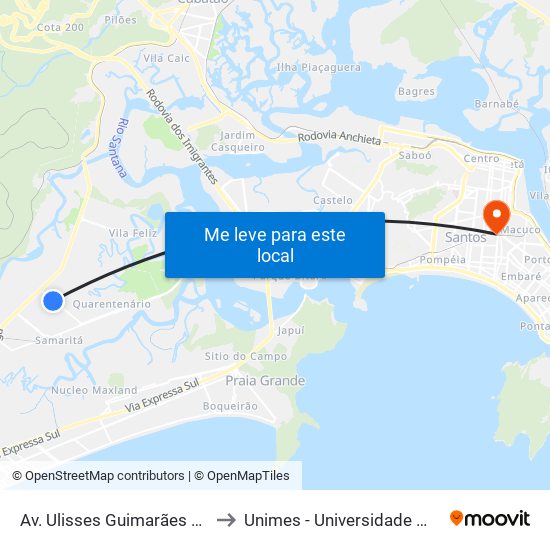 Av. Ulisses Guimarães X R. Mário Davis Lerner to Unimes - Universidade Metropolitana De Santos map