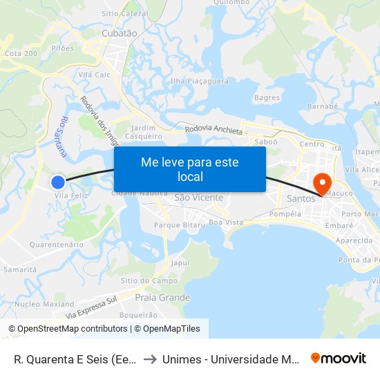 R. Quarenta E Seis (Ee Albino Luiz Caldas) to Unimes - Universidade Metropolitana De Santos map