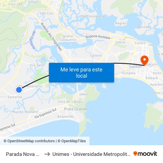 Parada Nova Geração to Unimes - Universidade Metropolitana De Santos map