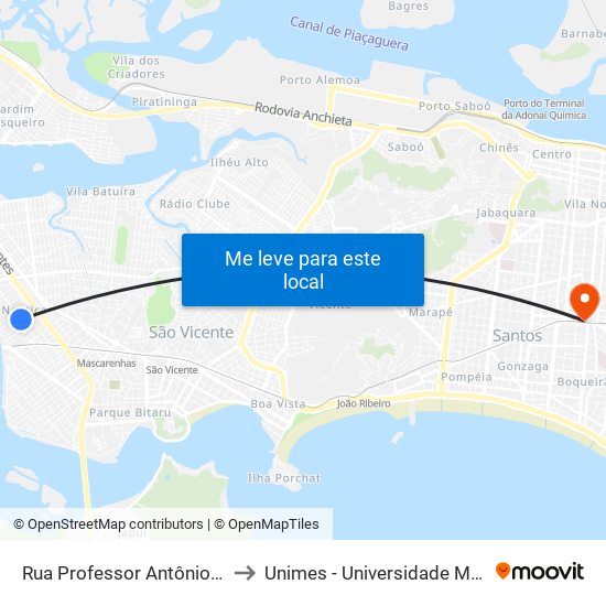Rua Professor Antônio Pedro De Jesus, 440 to Unimes - Universidade Metropolitana De Santos map