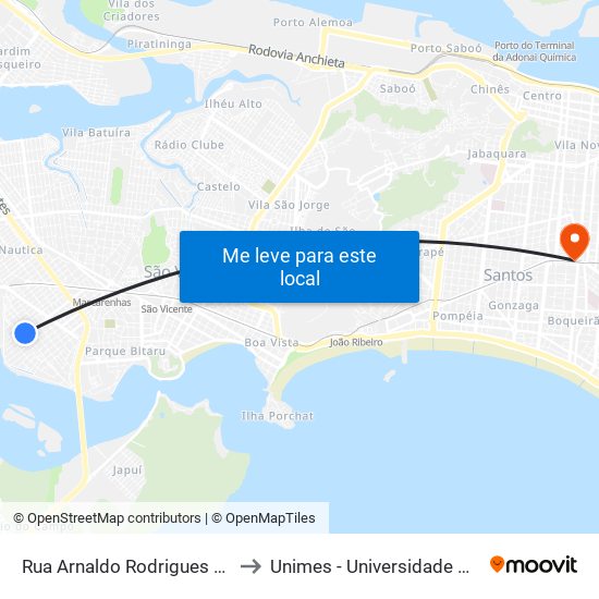 Rua Arnaldo Rodrigues X Rua Cidade De Santos to Unimes - Universidade Metropolitana De Santos map