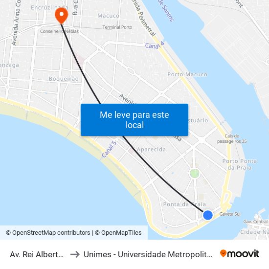 Av. Rei Alberto I, 334 to Unimes - Universidade Metropolitana De Santos map