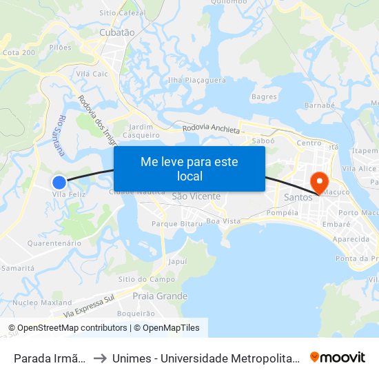 Parada Irmã Dulce to Unimes - Universidade Metropolitana De Santos map