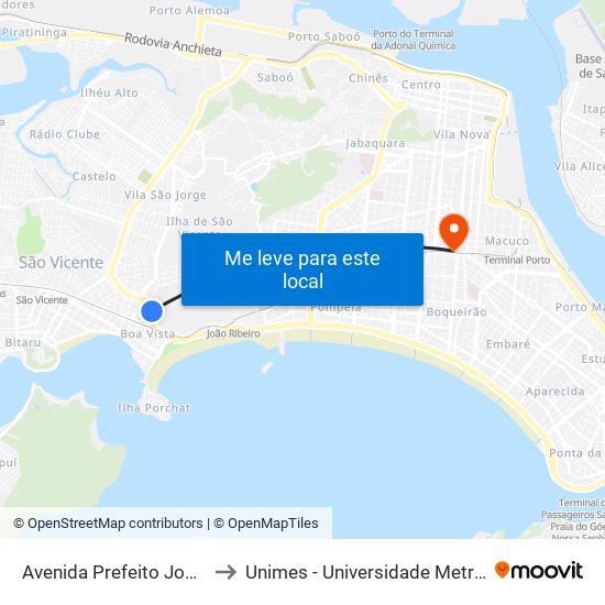 Avenida Prefeito José Monteiro, 930 to Unimes - Universidade Metropolitana De Santos map