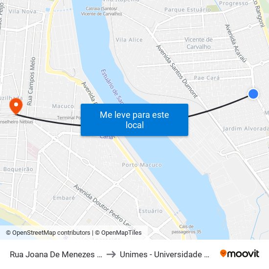 Rua Joana De Menezes Faro X Av. Mario Daige to Unimes - Universidade Metropolitana De Santos map