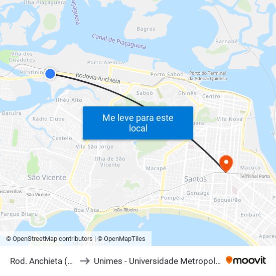 Rod. Anchieta (Posto Br) to Unimes - Universidade Metropolitana De Santos map
