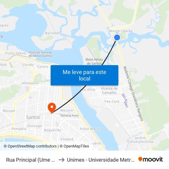 Rua Principal (Ume Monte Cabrão) to Unimes - Universidade Metropolitana De Santos map