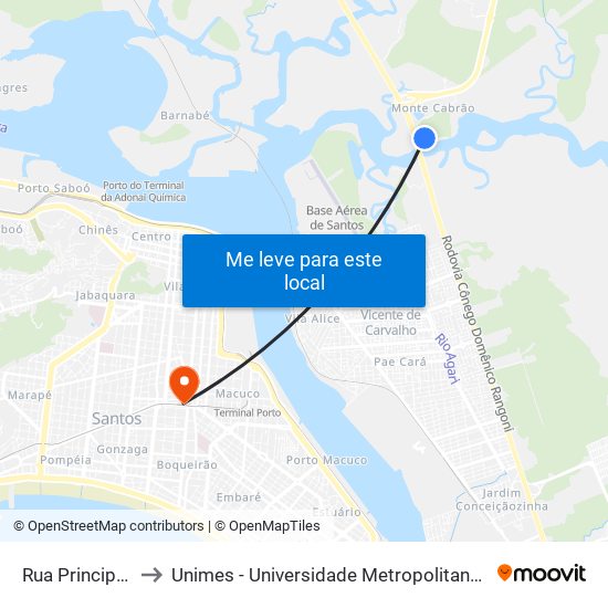 Rua Principal, 70 to Unimes - Universidade Metropolitana De Santos map