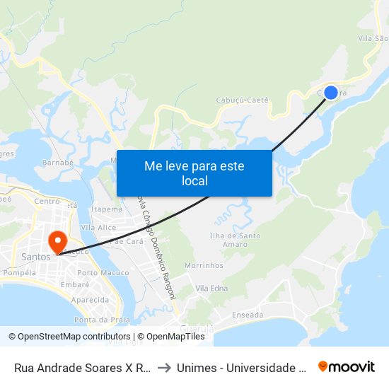 Rua Andrade Soares X Rua Caramuru Do Caruara to Unimes - Universidade Metropolitana De Santos map
