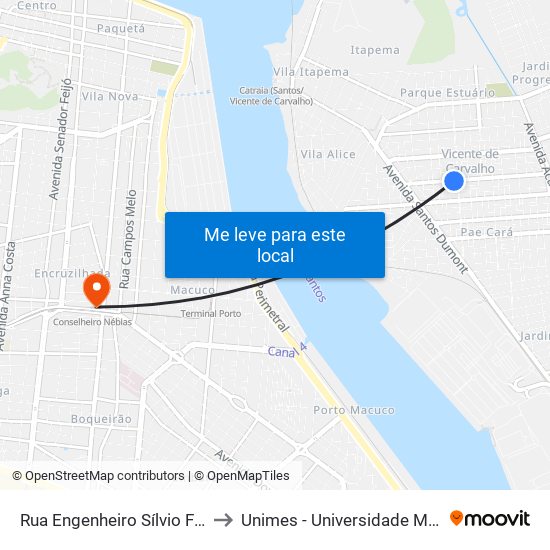Rua Engenheiro Sílvio Fernandes Lopes, 321 to Unimes - Universidade Metropolitana De Santos map