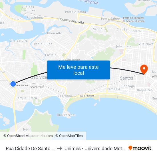 Rua Cidade De Santos X Rua Montese to Unimes - Universidade Metropolitana De Santos map