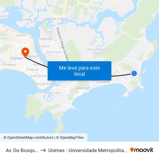 Av. Do Bosque, 647 to Unimes - Universidade Metropolitana De Santos map