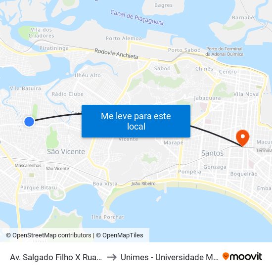 Av. Salgado Filho X Rua Dom Duarte Da Costa to Unimes - Universidade Metropolitana De Santos map