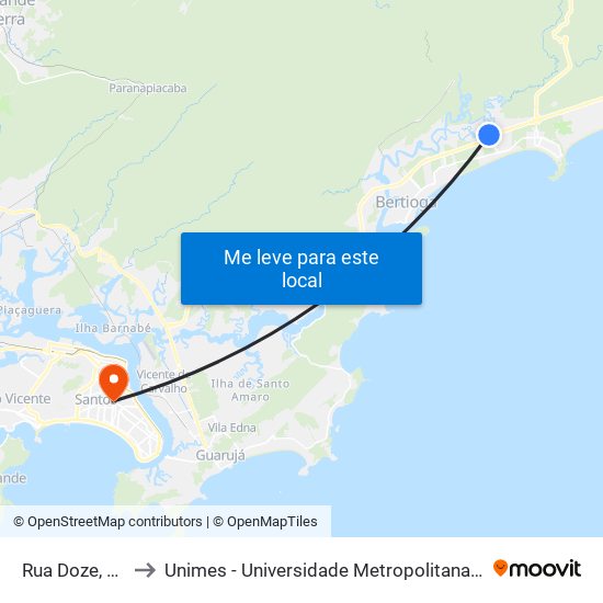 Rua Doze, 3580 to Unimes - Universidade Metropolitana De Santos map