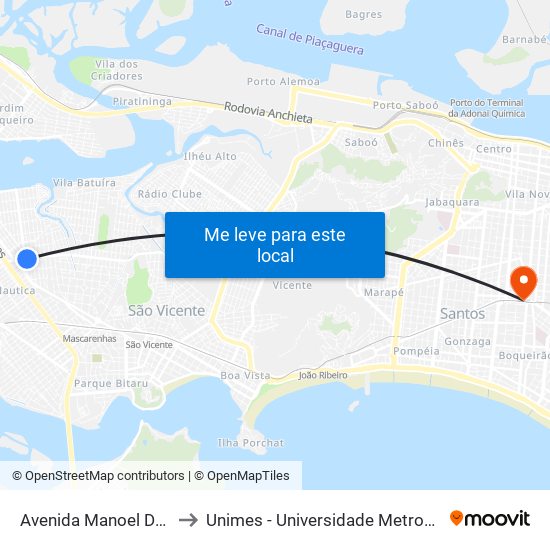 Avenida Manoel De Abreu, 447 to Unimes - Universidade Metropolitana De Santos map