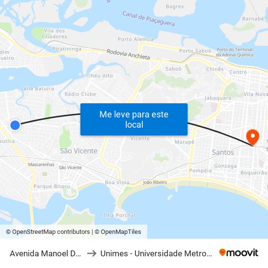 Avenida Manoel De Abreu, 509 to Unimes - Universidade Metropolitana De Santos map