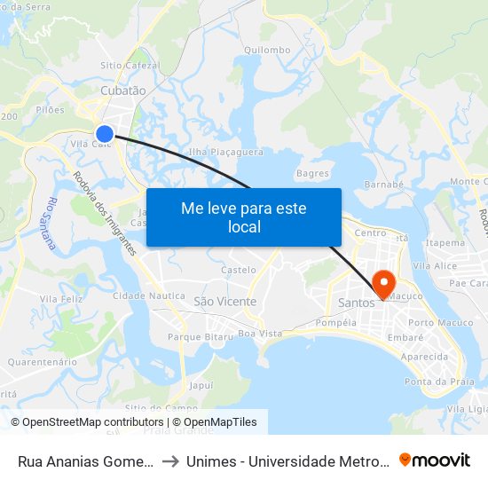 Rua Ananias Gomes Ferreira, 91 to Unimes - Universidade Metropolitana De Santos map