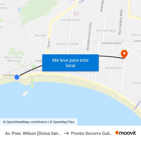 Av. Pres. Wilson (Divisa Santos/São Vicente) to Pronto Socorro Guilherme Álvaro map