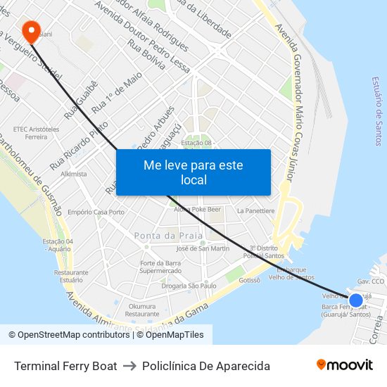 Terminal Ferry Boat to Policlínica De Aparecida map