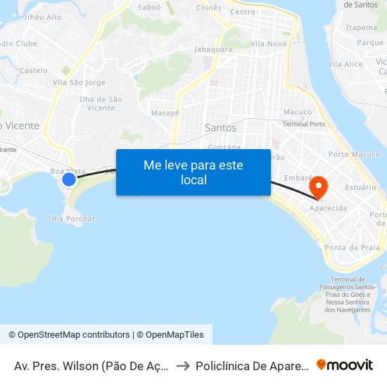 Av. Pres. Wilson (Pão De Açúcar) to Policlínica De Aparecida map